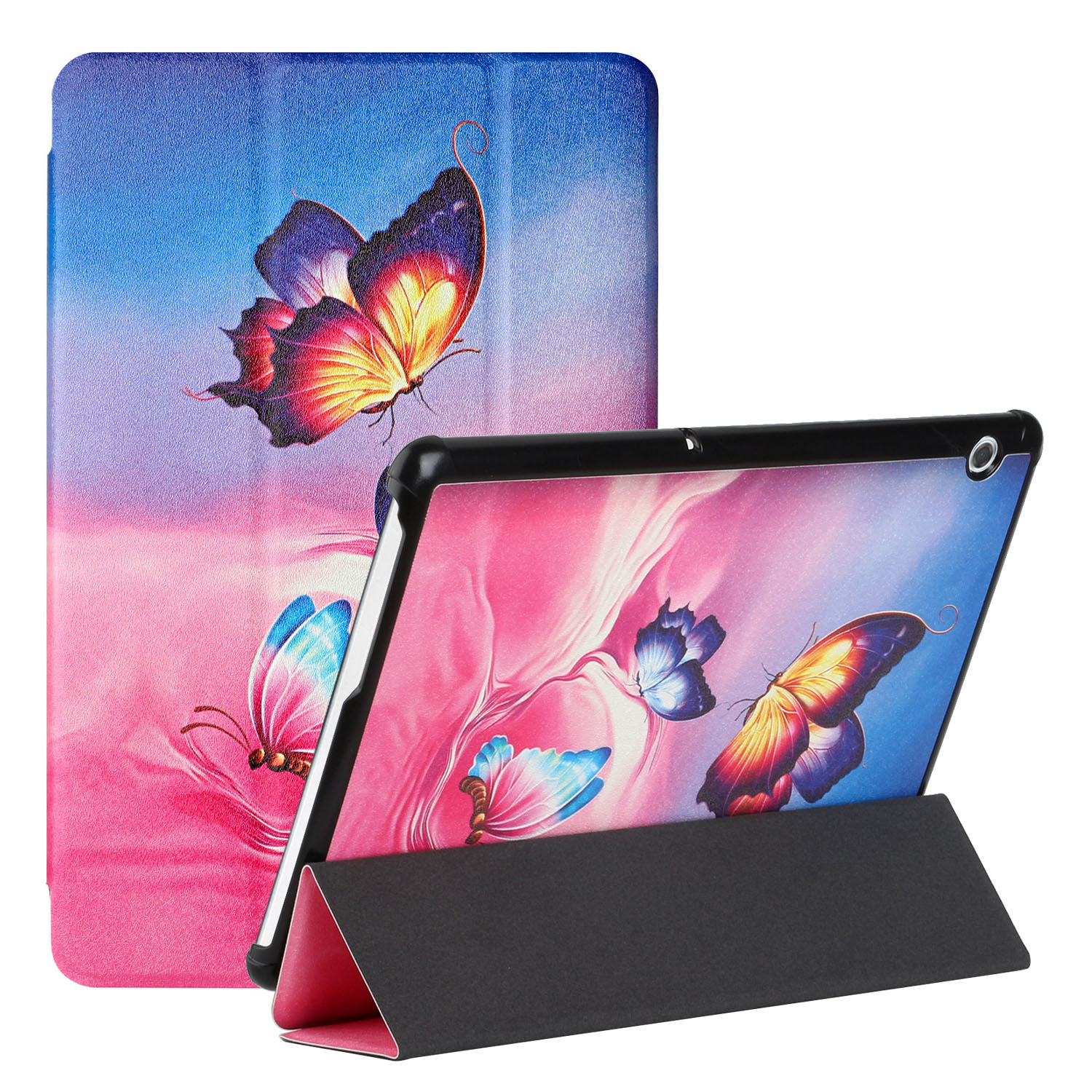 

Eine Serie Seide Textur Musterdruck Ledertasche Tabletabdeckung Mit Stand Für Huawei Mediapad T5 / M5 Lite 10 (2018) - Milchstraße Und Schmetterling, Huawei MediaPad T5 10.1