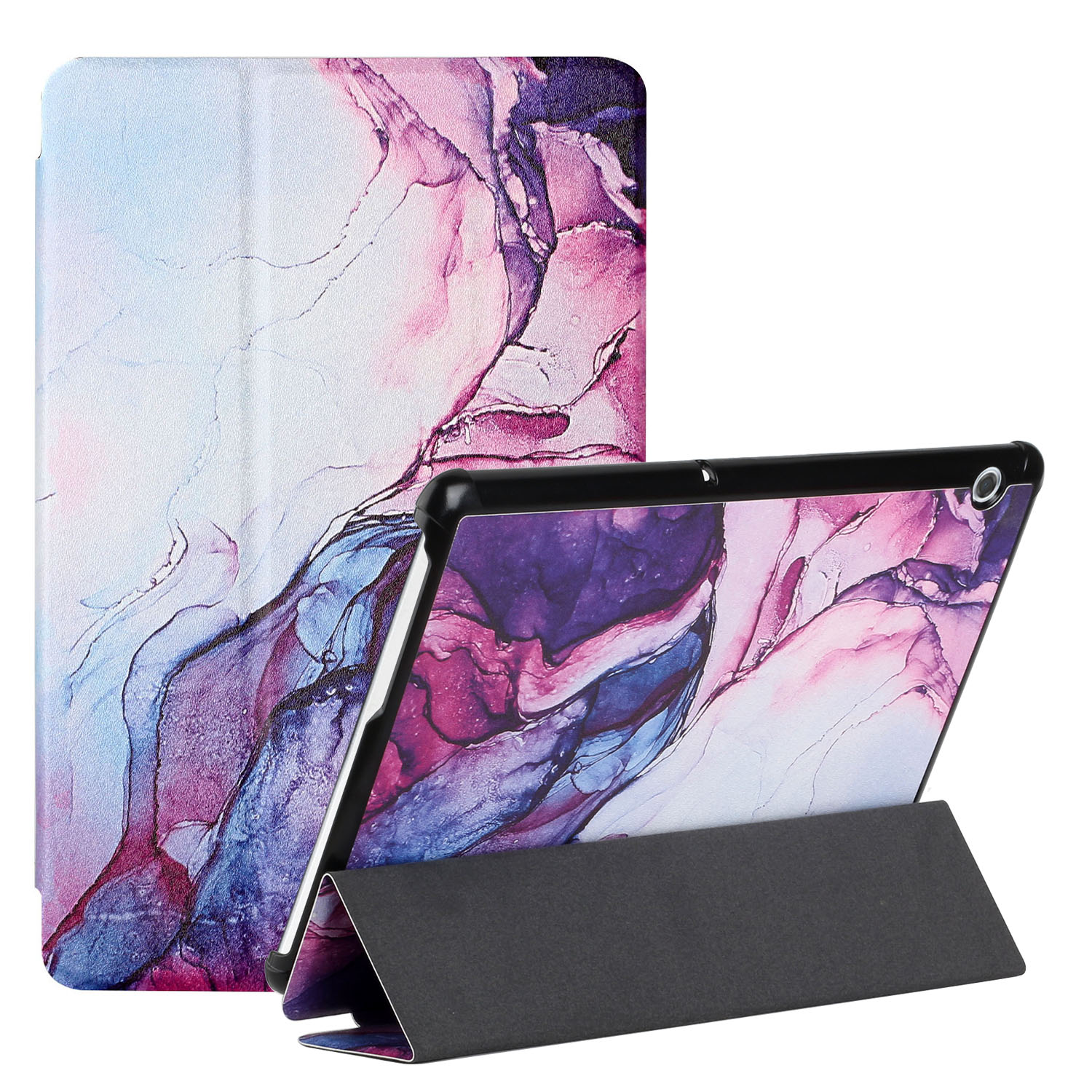 

Eine Serie Seide Textur Musterdruck Ledertasche Tabletabdeckung Mit Stand Für Huawei Mediapad T5 / M5 Lite 10 (2018) - Allmähliches Lila, Huawei MediaPad T5 10.1