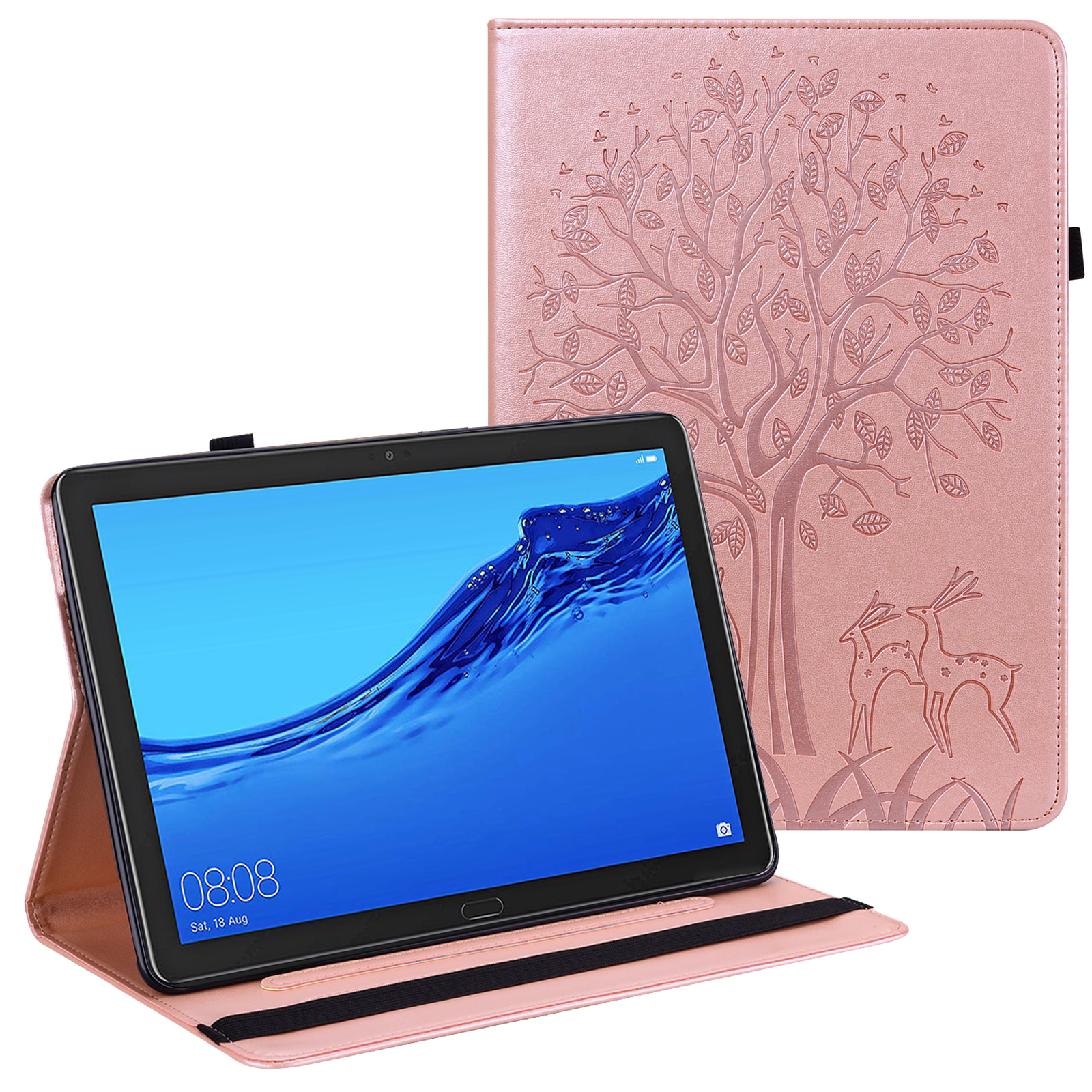 

Tree Deer Imprint Card Slots Stand Leather Tablet Cover Case for Huawei MediaPad M5 lite 10 - Rose Gold, Huawei Huawei MediaPad M5 lite 10