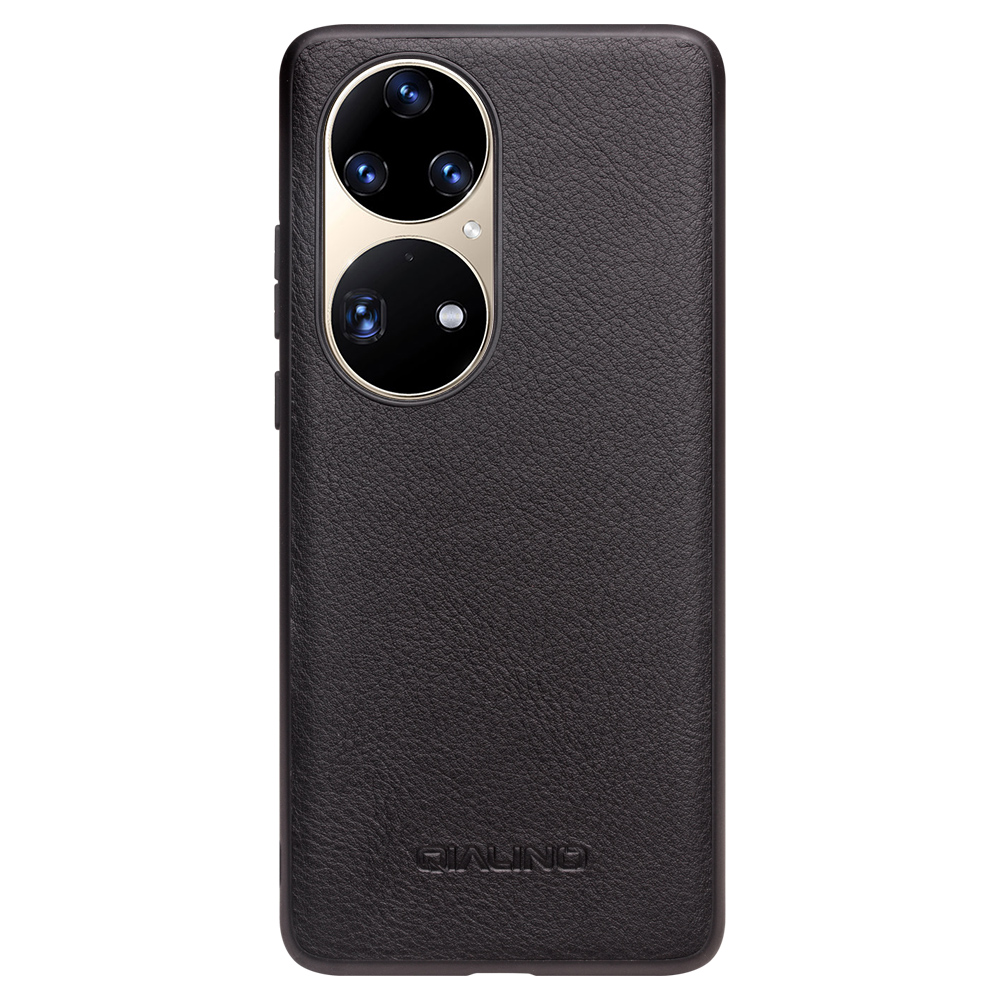 

Qialino Light Light Retro Top Top Couche Couvre de Téléphone en Cuir de Vache Avec Support Pour Huawei P50 - le Noir, Huawei Huawei P50