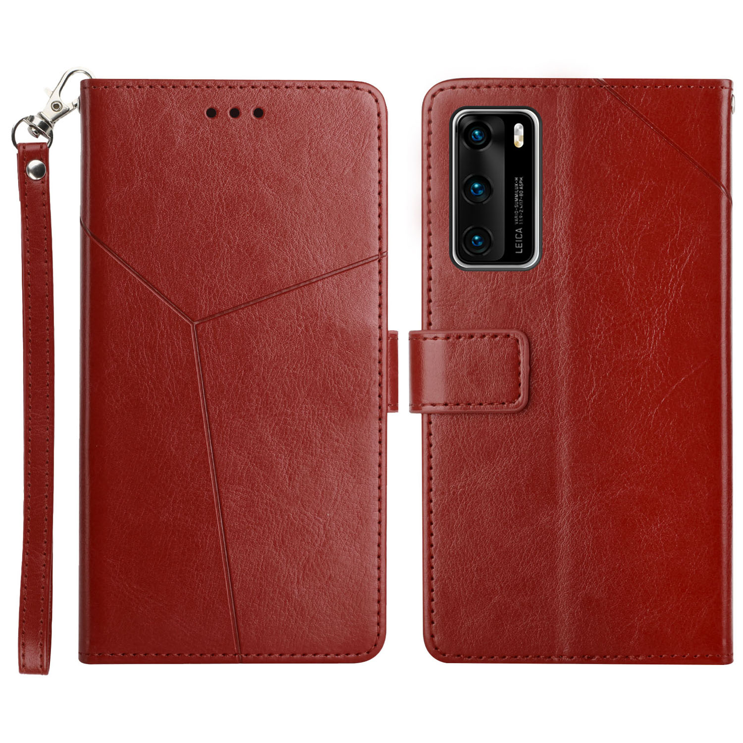

Brieftaschenstand Design Geprinte Y-förmige Linien PU Leder Cover Shell Für Huawei P40 - Weinrot, Huawei P40