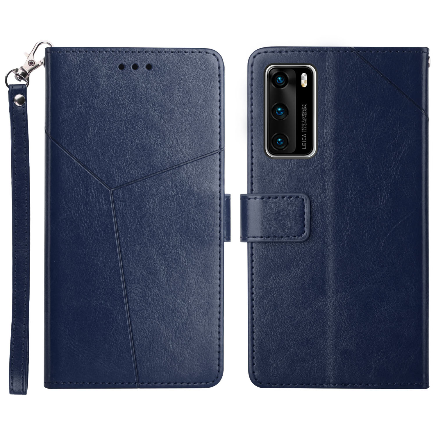 

Brieftaschenstand Design Geprinte Y-förmige Linien PU Leder Cover Shell Für Huawei P40 - Blau, Huawei P40