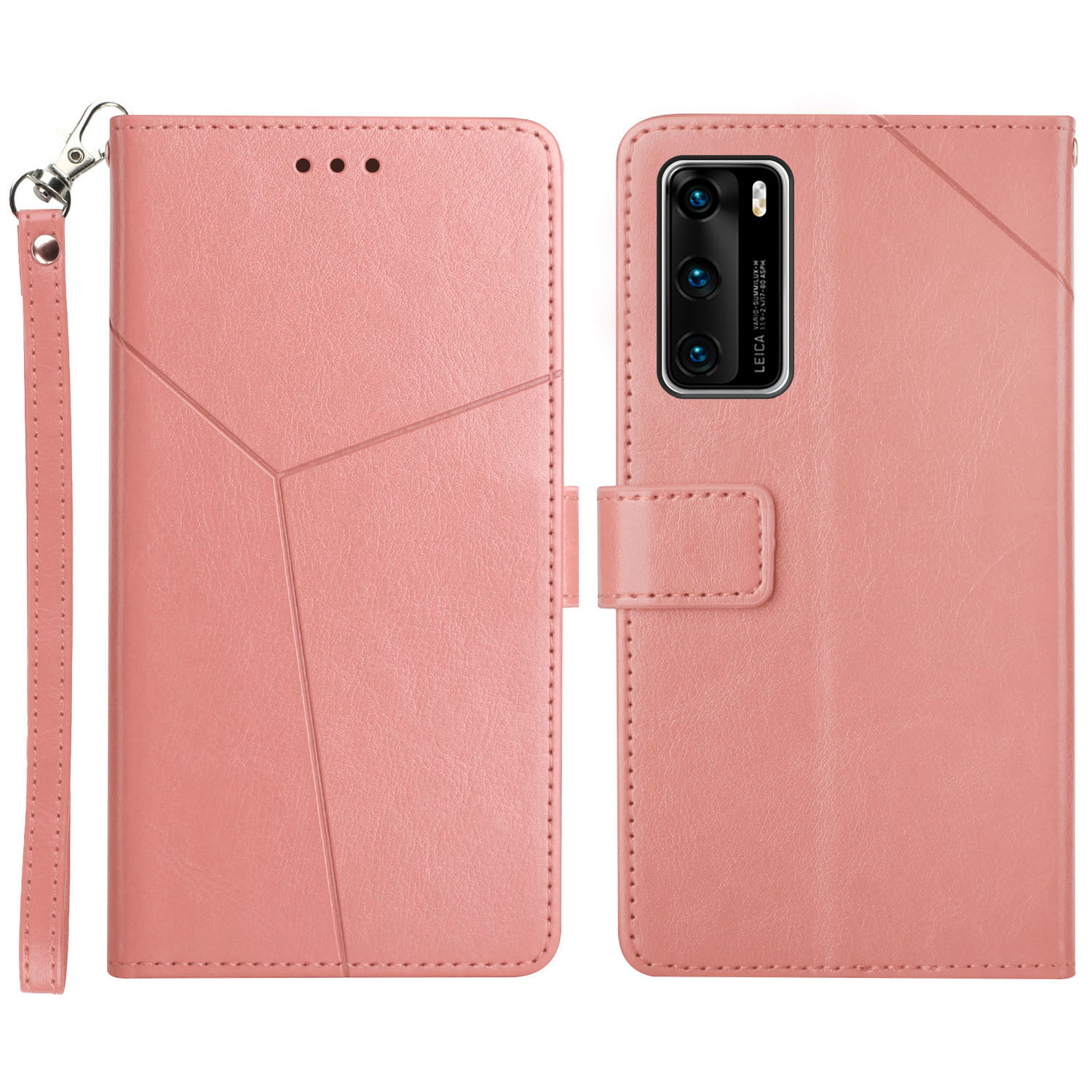 

Brieftaschenstand Design Geprinte Y-förmige Linien PU Leder Cover Shell Für Huawei P40 - Rosa, Huawei P40