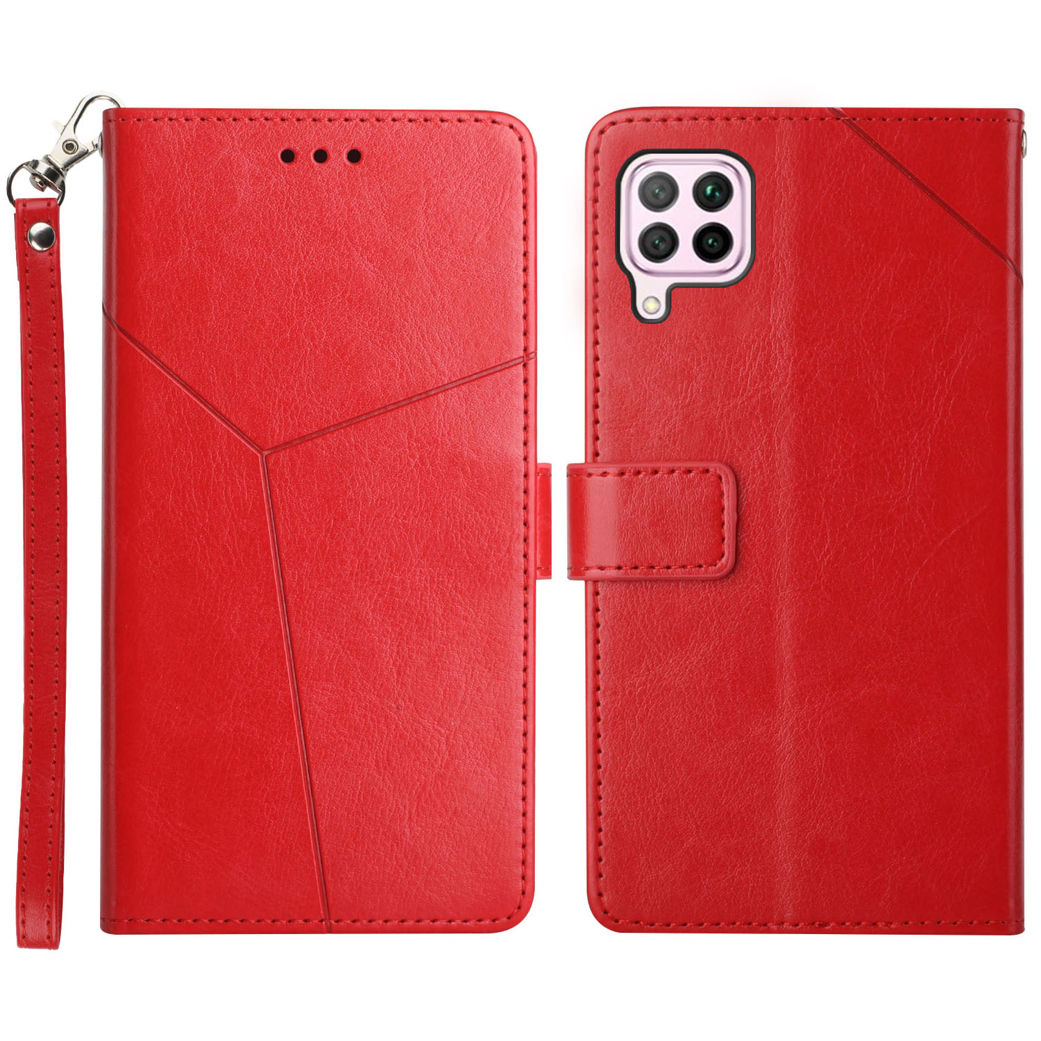 

Y-förmige Linienspeicher Brieftasche Ständer Design Anti-Drop Stylish PU Leder Telefonhülle Für Huawei P40 Lite 4g/nova 6 Se/nova 7i - Rot, Huawei P40 lite 4G