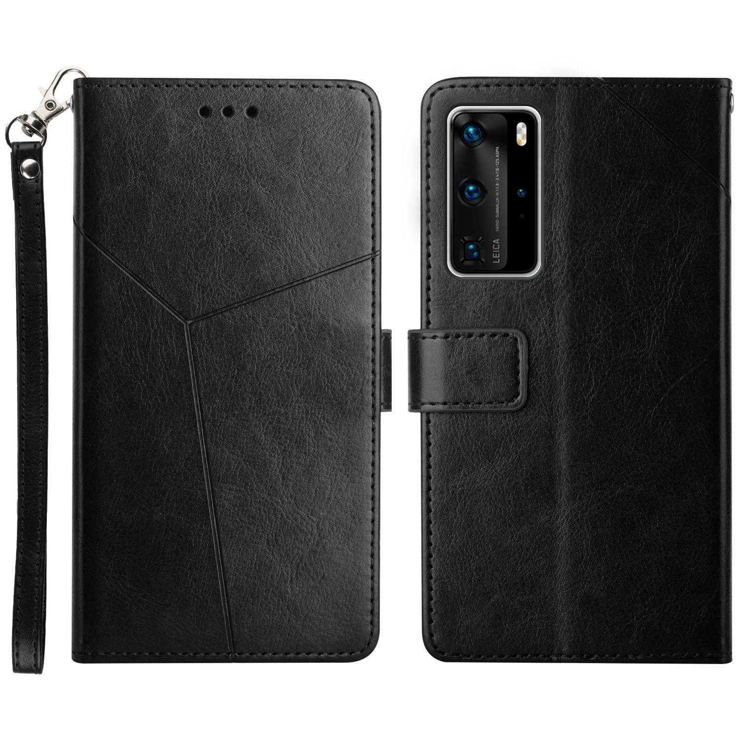 

Y-förmige Linie Sprudeln Armband Anti-drogen-schutzbrieftasche PU Leder Telefonhülle Für Huawei P40 Pro - Schwarz, Huawei P40 Pro