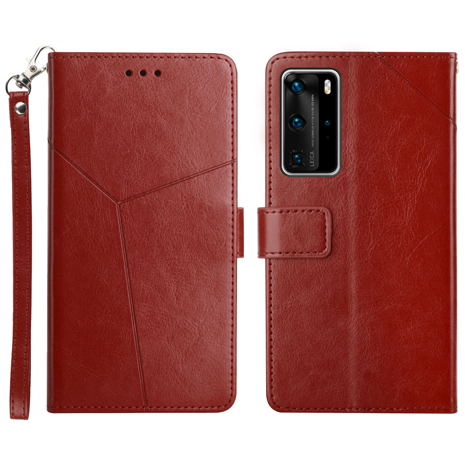 

Y-förmige Linie Sprudeln Armband Anti-drogen-schutzbrieftasche PU Leder Telefonhülle Für Huawei P40 Pro - Weinrot, Huawei P40 Pro