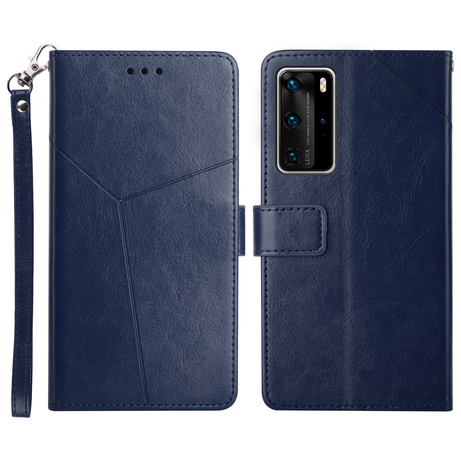 

Y-förmige Linie Sprudeln Armband Anti-drogen-schutzbrieftasche PU Leder Telefonhülle Für Huawei P40 Pro - Blau, Huawei P40 Pro