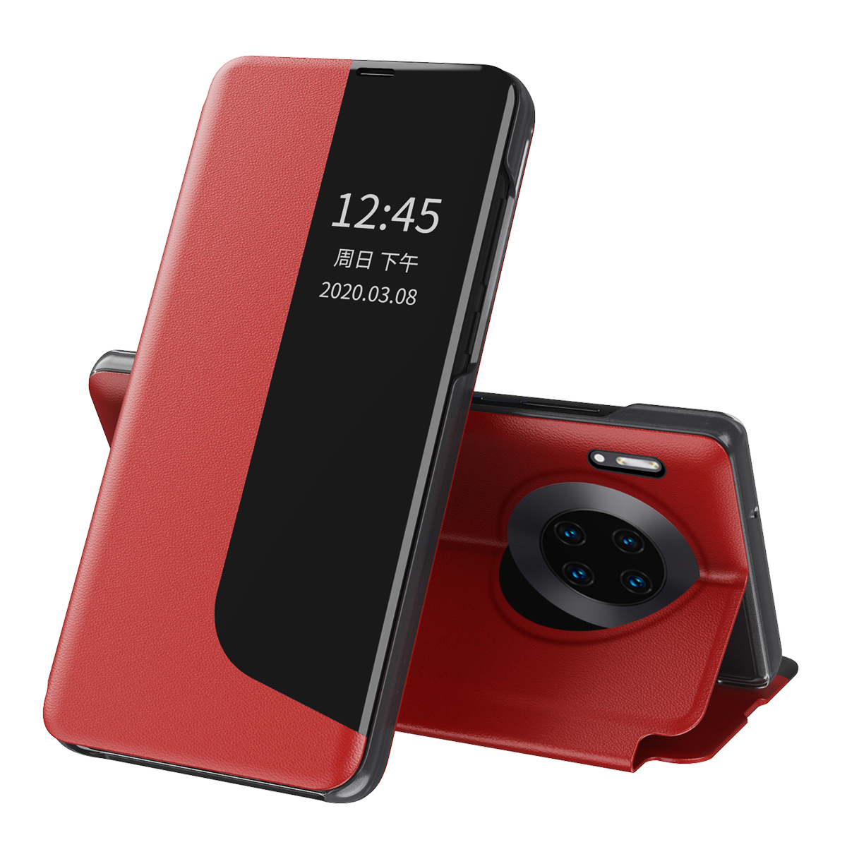 

Smart View Fenster PU Lederstand Mirror Flip Folio Schutzhülle Für Huawei Mate 30 Pro - Rot, Huawei Mate 30 Pro 4G