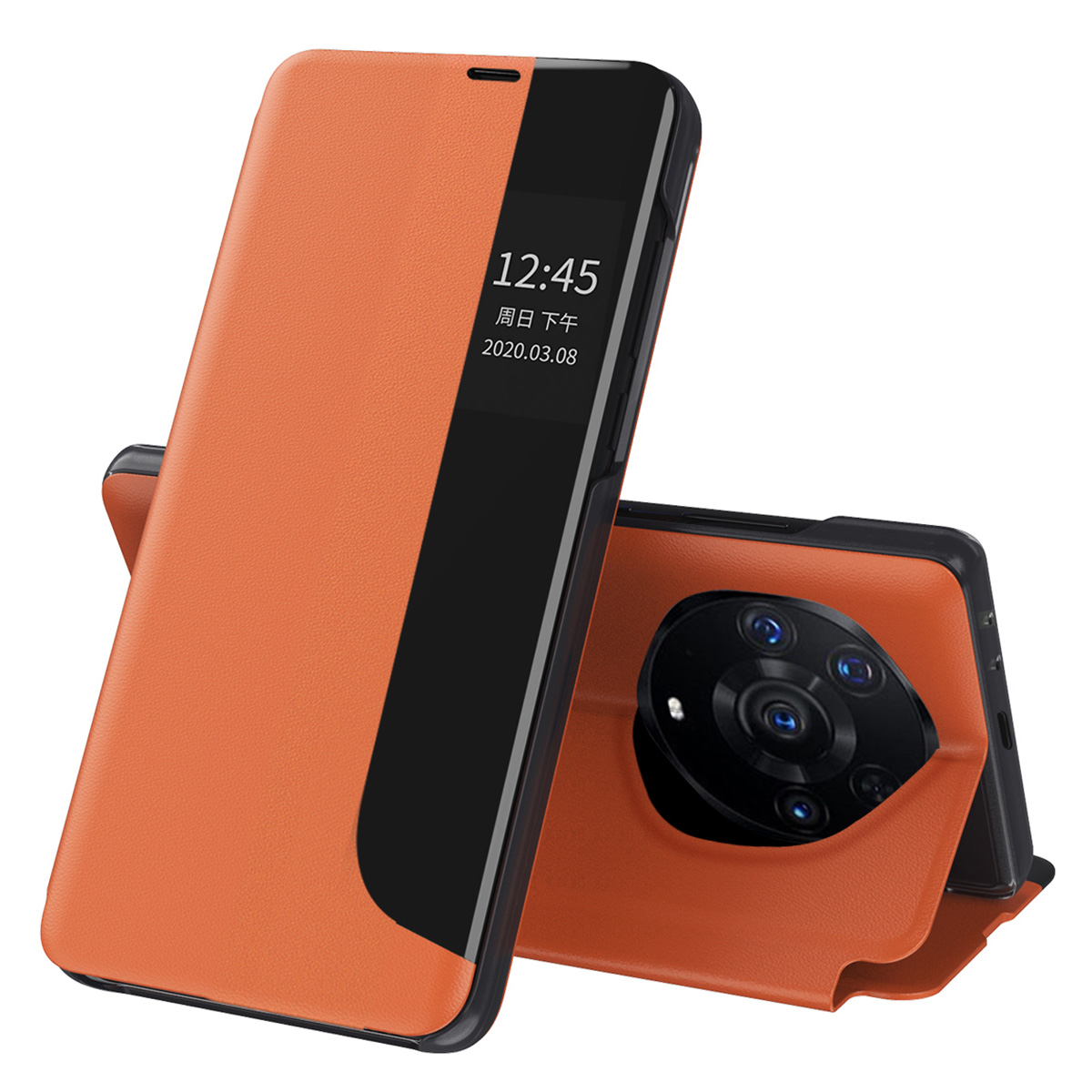 

Smart-View-Fenster Standdesign PU-Leder Gut Geschützt Folio Schlagabdeckung Für Ehre Magic3 - Orange, Honor Magic3