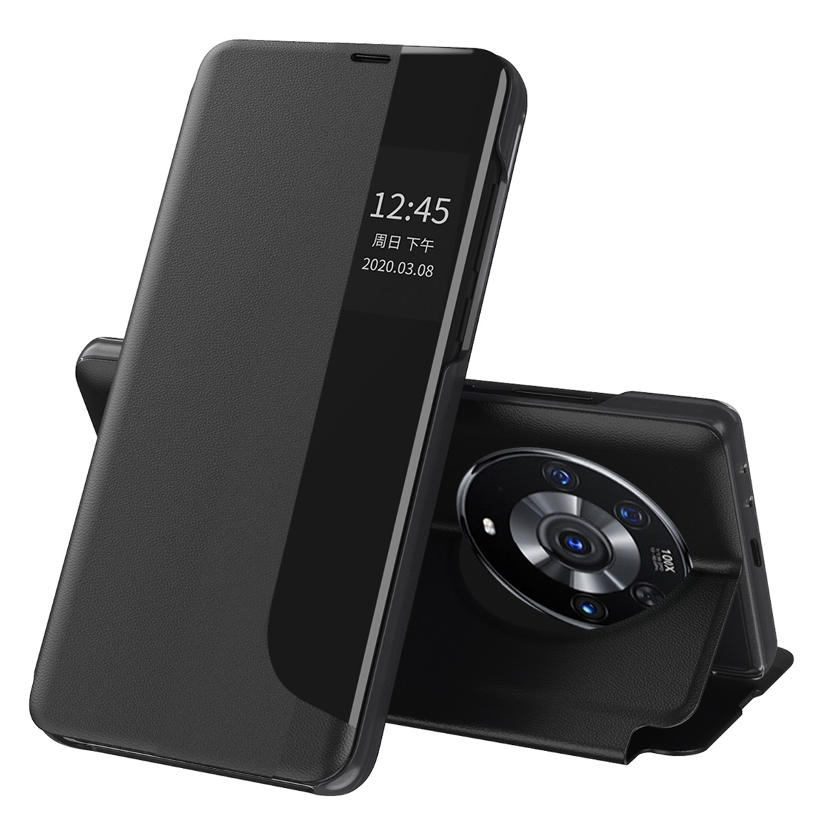 

Smart View Fensterstand Design PU Leder Anti-fall-fall-fall-fall-schutz Folio Flip Cover Für Honor Magic3 Pro - Schwarz, Honor Magic3 Pro