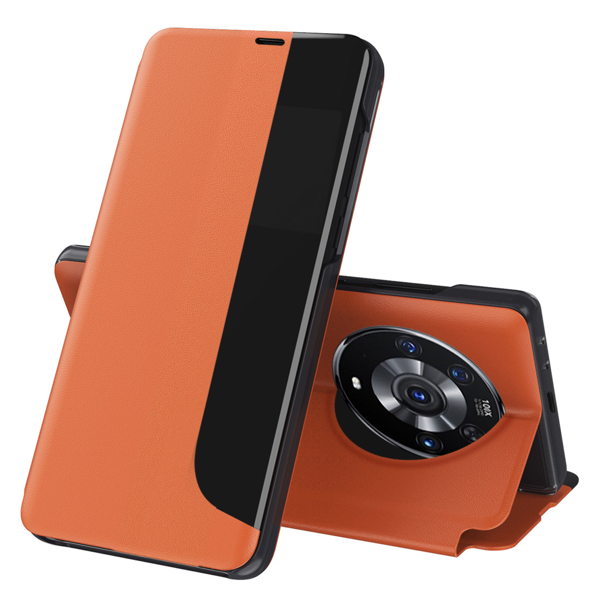 

Smart View Fensterstand Design PU Leder Anti-fall-fall-fall-fall-schutz Folio Flip Cover Für Honor Magic3 Pro - Orange, Honor Magic3 Pro