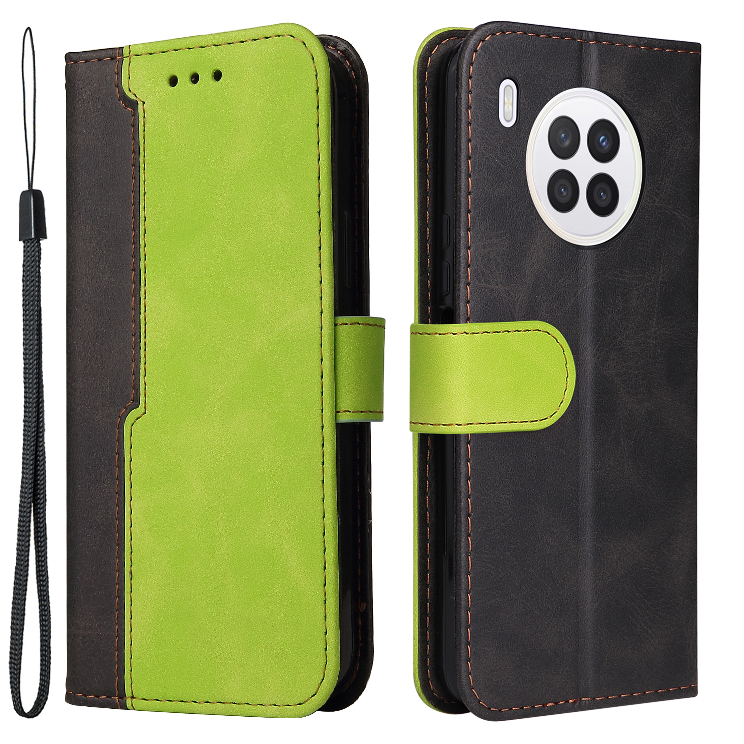 

Geschäftsstil Spleißen Dual-Color Stand Wallet Design All Round Protection Telefon Shell Case Für Huawei Nova 8I / Ehre 50 Lite 5g - Grün, Huawei nova 8i