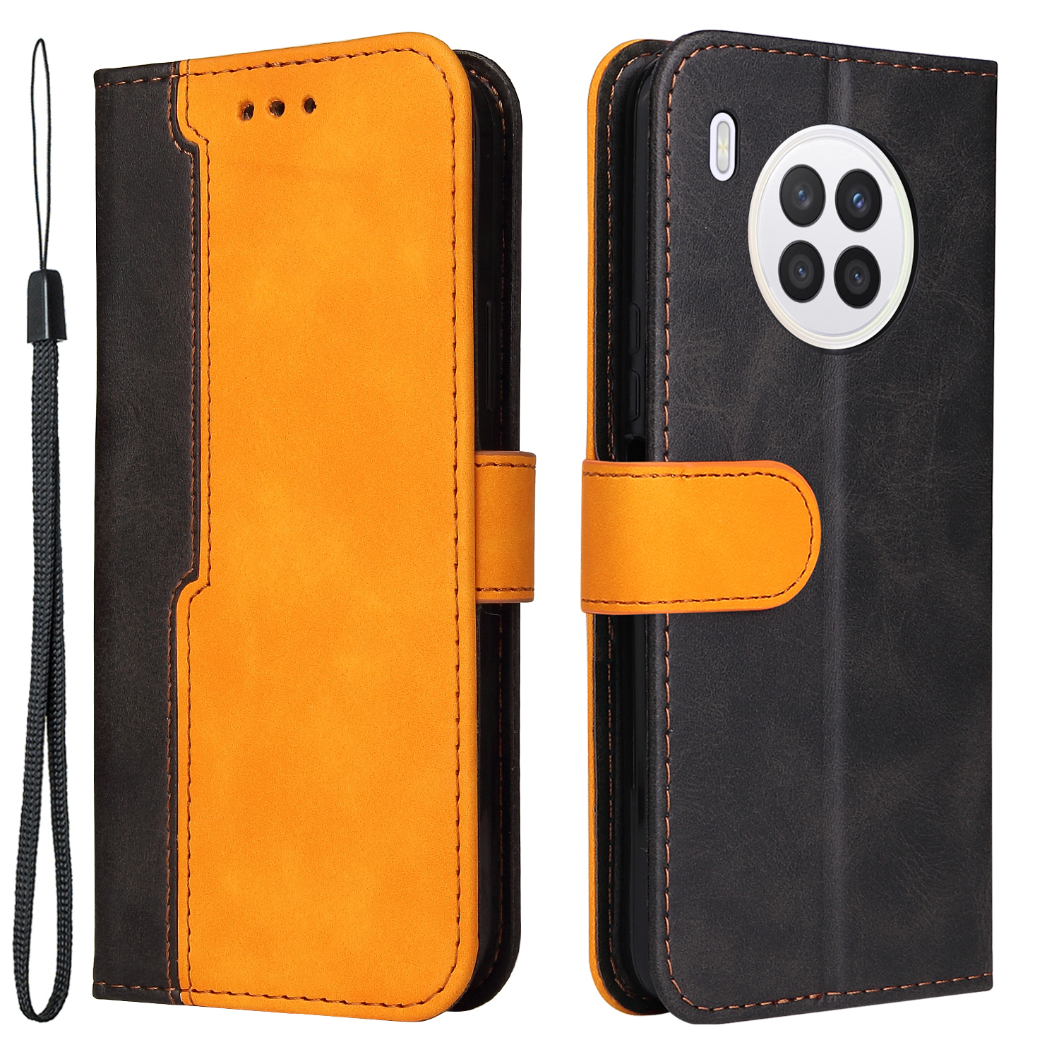 

Geschäftsstil Spleißen Dual-Color Stand Wallet Design All Round Protection Telefon Shell Case Für Huawei Nova 8I / Ehre 50 Lite 5g - Orange, Huawei nova 8i