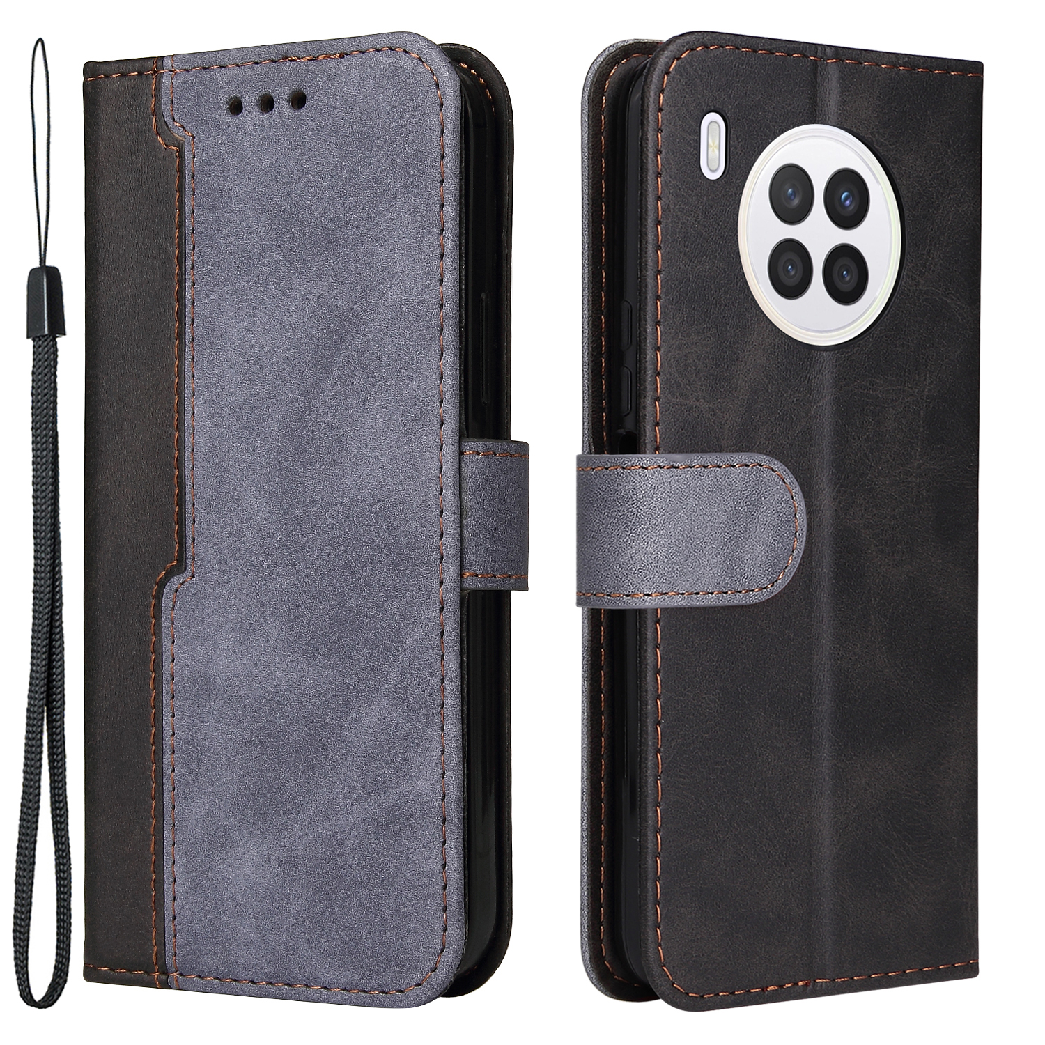 

Geschäftsstil Spleißen Dual-Color Stand Wallet Design All Round Protection Telefon Shell Case Für Huawei Nova 8I / Ehre 50 Lite 5g - Grau, Huawei nova 8i