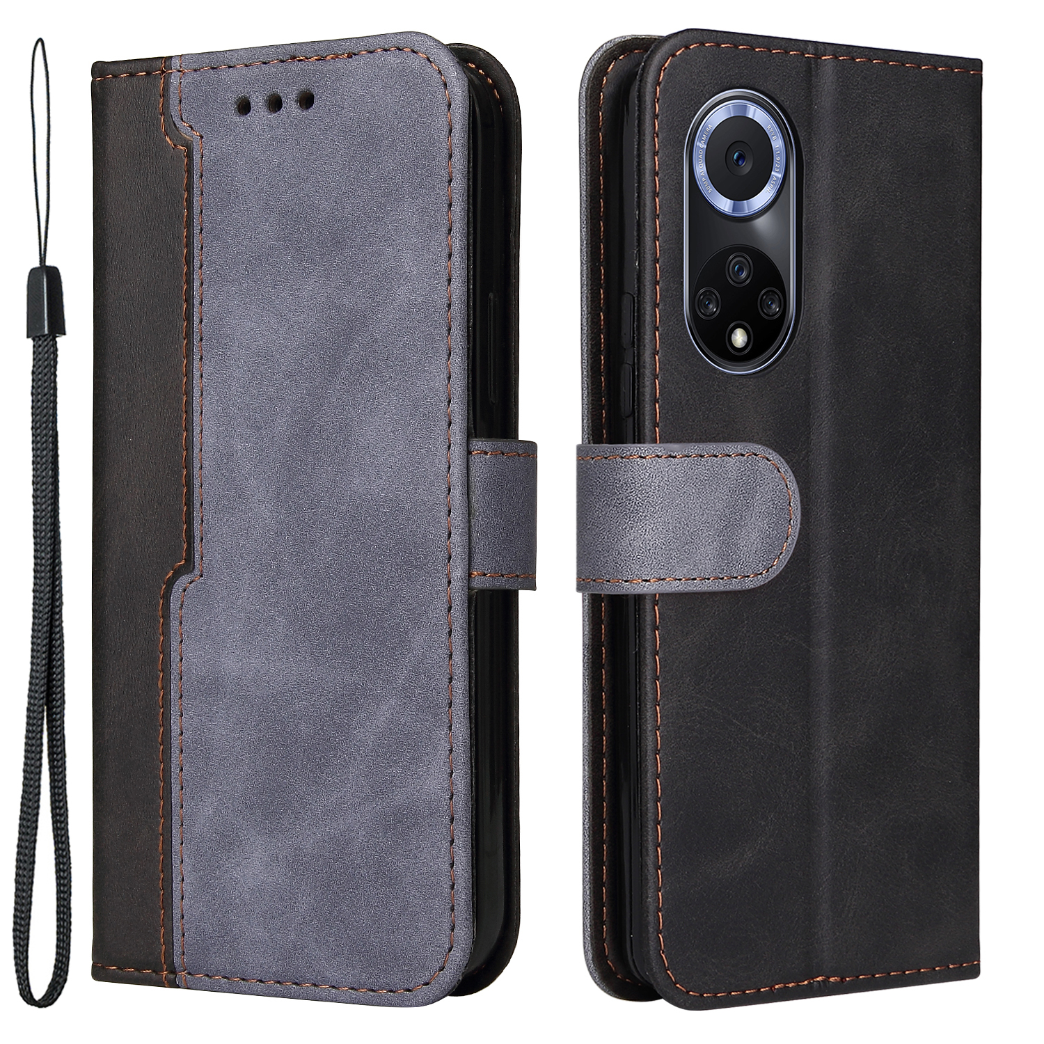 

Gut Geschützter Geschäftsart Dual-Color Splicing Wallet Design Telefonkasten Mit Stand Für Huawei Nova 9 / Ehre 50 - Grau, Huawei nova 9