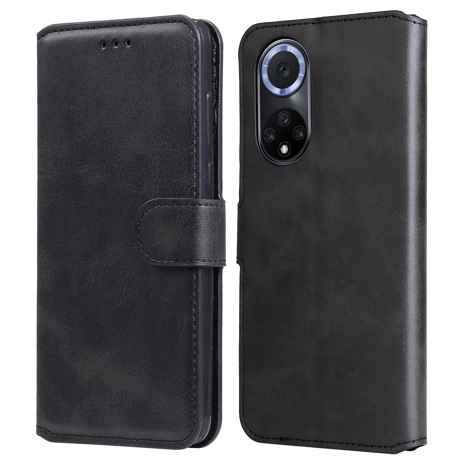

Impact-resistant Wallet Stand PU Leder + TPU Magnetic Clasp Phone Cover Hülle Für Huawei Nova 9/Honor 50 - Schwarz, Huawei nova 9