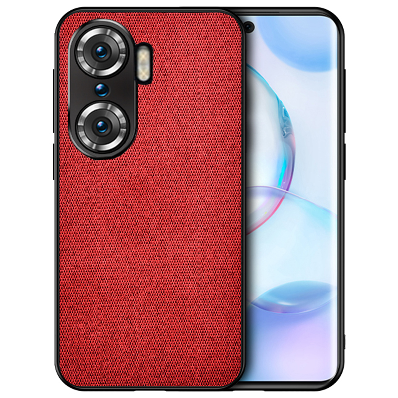 

PU Leather Cloth Splicing Well-protected TPU + PC Phone Case Hybrid Cover for Honor 60 - Red, Huawei Huawei Mate 30 Pro