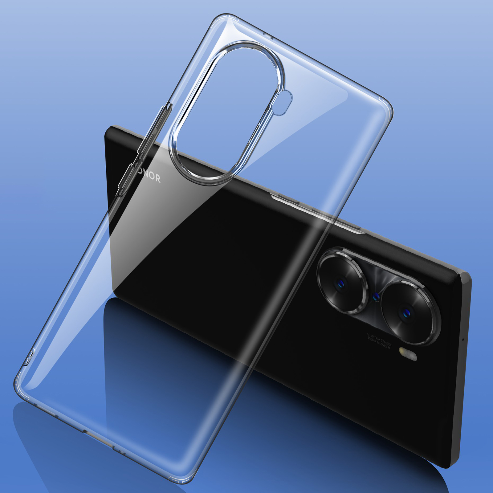 

Fukelai Anti-fingerprint HD Clear TPU + PC Case de Protection de Téléphone Mobile Anti-rayures Pour Honor 60 Pro - Noir Transparent