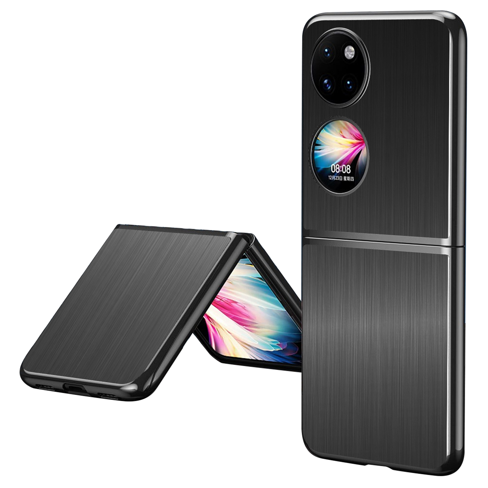 

Gebürstete Oberfläche Stoßdichtest Stahl + Pc Back Cover Hybrid Phone Case Für Huawei P50 Tasche - Schwarz, Huawei P50 Pocket