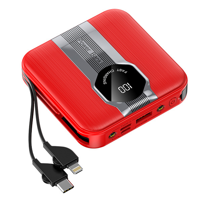 

DX53 10000mah Mini Power Bank Mit Kabeln Digitale Display -batterie (batteriezertifizierung) - Rot, Universal