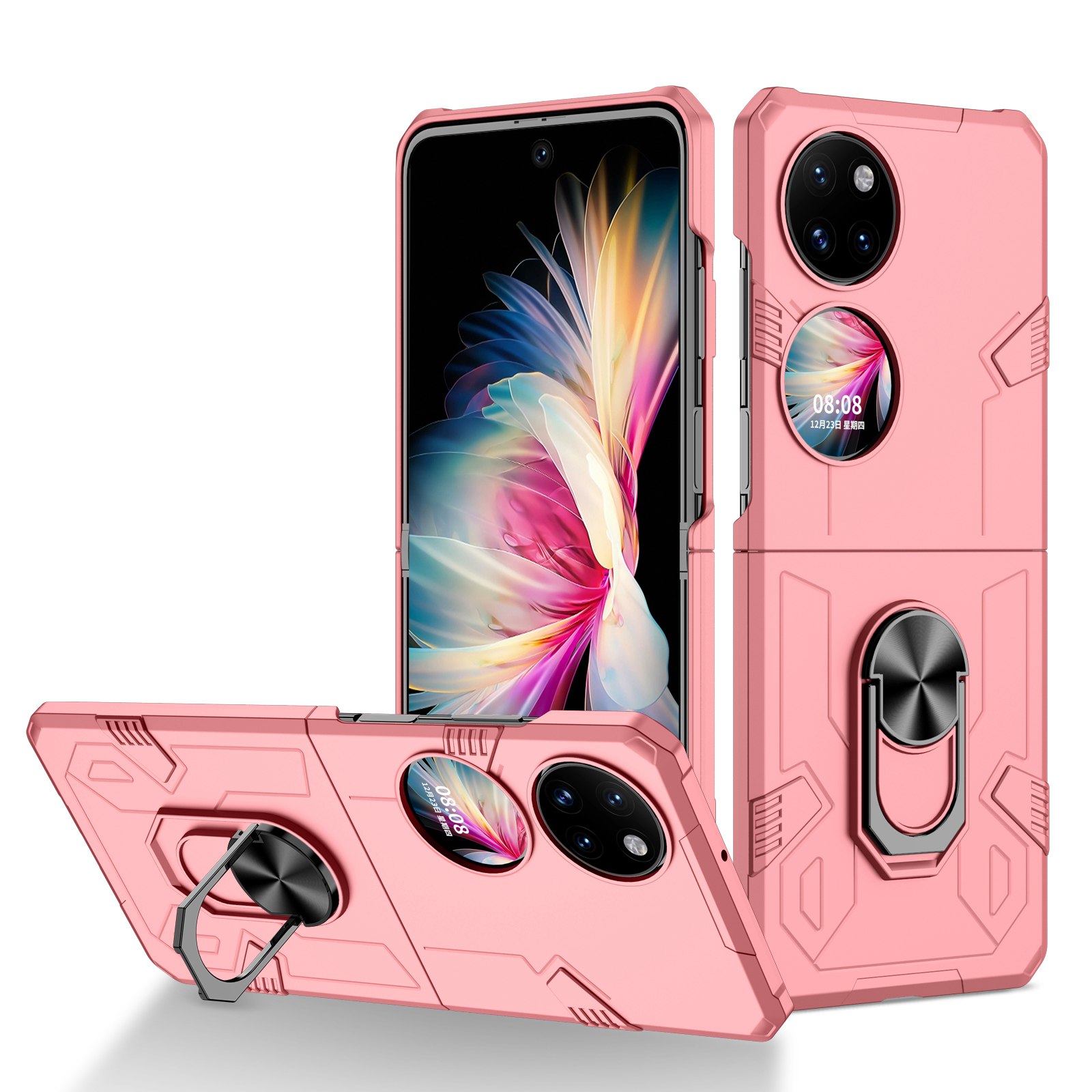 

Für Huawei P50 Pocket PC+TPU Phone Case Rotierende Ring-kickstand-stoßdämpfer Anti-fall-abdeckung - Rosa, Huawei P50 Pocket