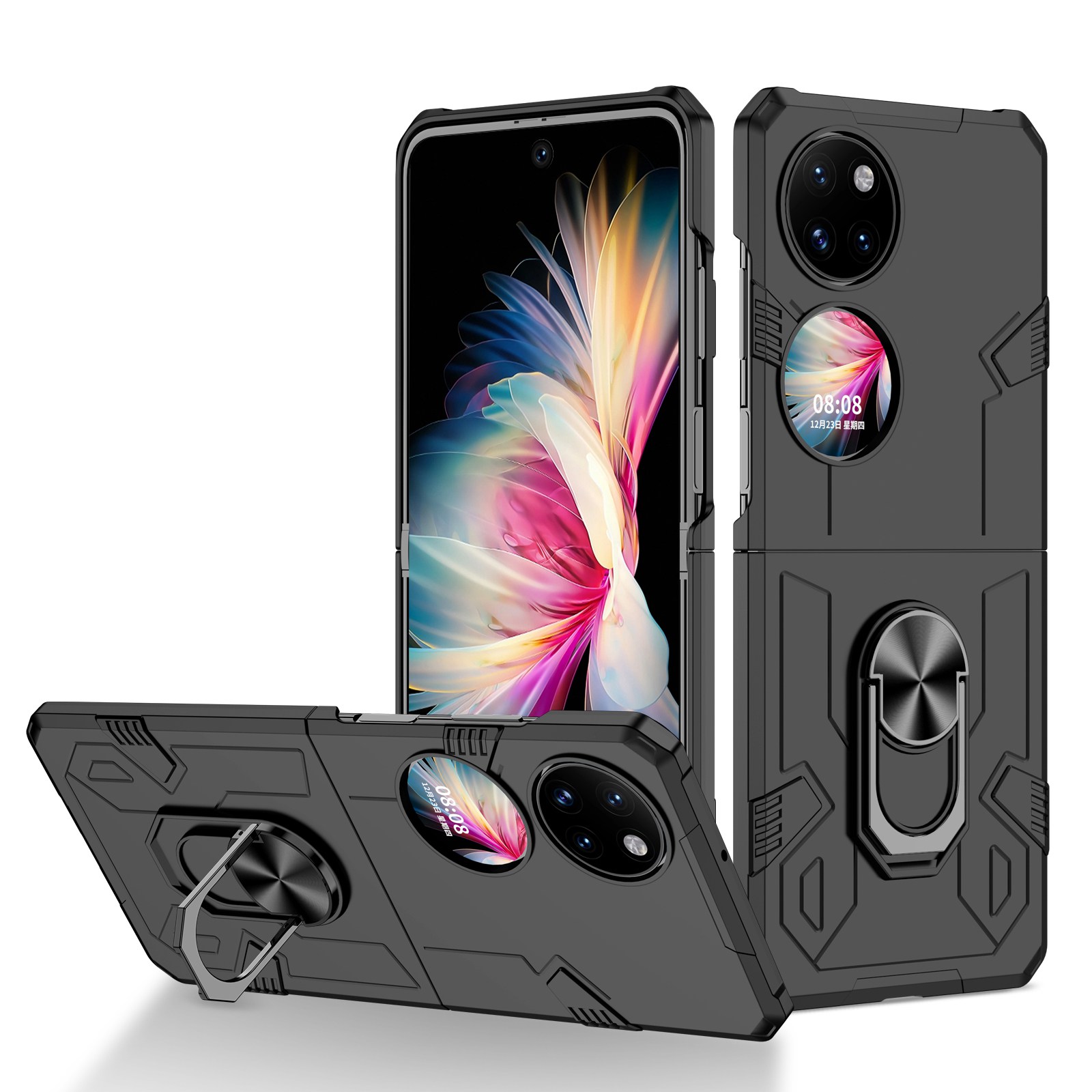 

Für Huawei P50 Pocket PC+TPU Phone Case Rotierende Ring-kickstand-stoßdämpfer Anti-fall-abdeckung - Schwarz, Huawei P50 Pocket