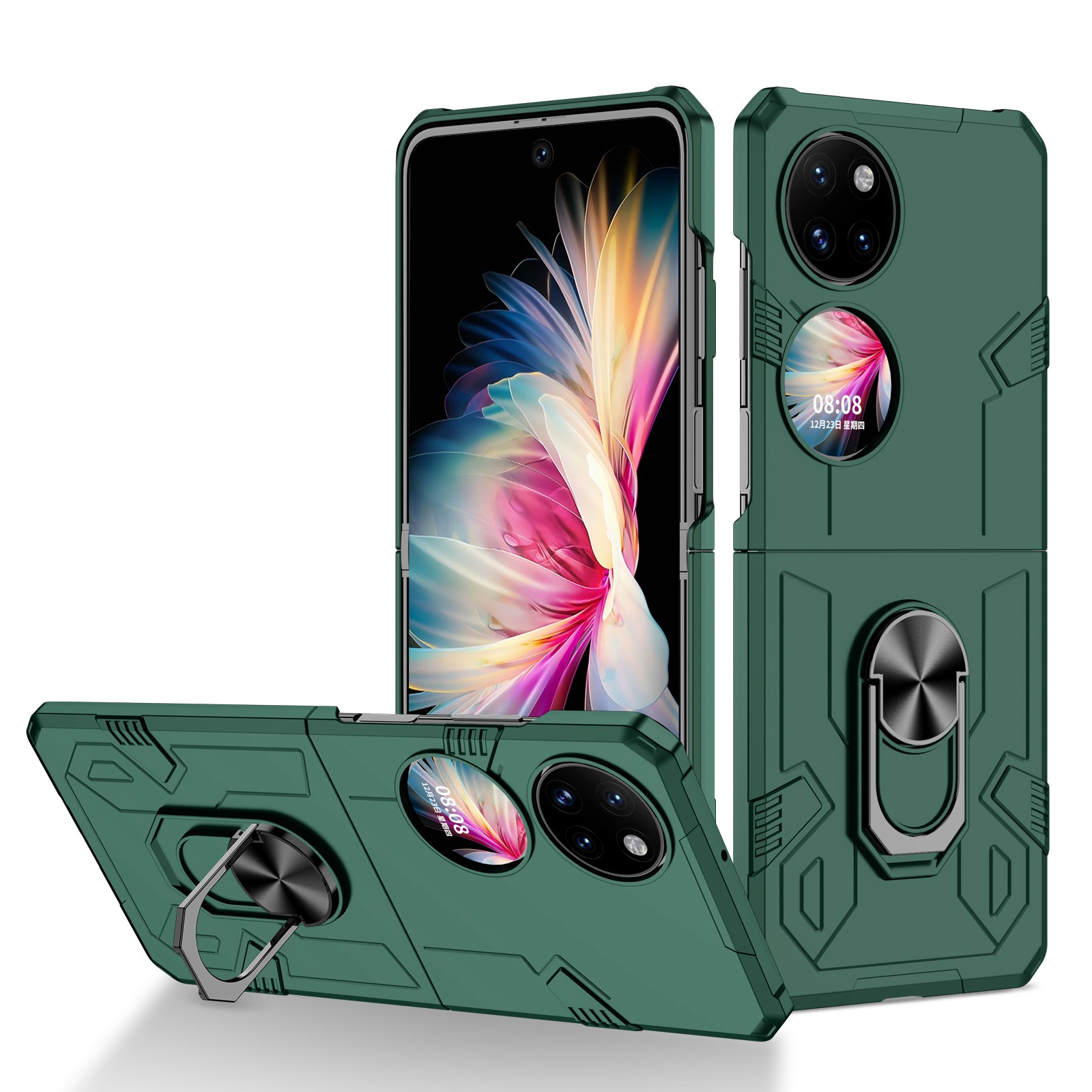 

Für Huawei P50 Pocket PC+TPU Phone Case Rotierende Ring-kickstand-stoßdämpfer Anti-fall-abdeckung - Schwarzgrün, Huawei P50 Pocket