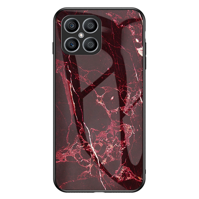 

Temperiertes Glas + PC Rückenabdeckung Für Honor X8, Stilvolles Marmormuster TPU Stoßfänger Telefonschale - Blutroter Marmor, Honor X8 4G