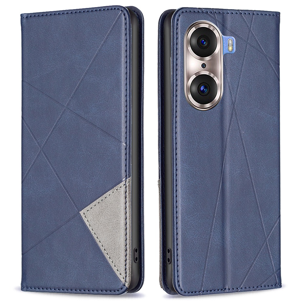 

Bf-sprudelmuster Serie-1 Für Honor 60 Pro Spruding Rhombus Muster Phone Hülle PU Leder Magnetische Schließständer Kartenhalter Shell - Blau, Honor 60 Pro