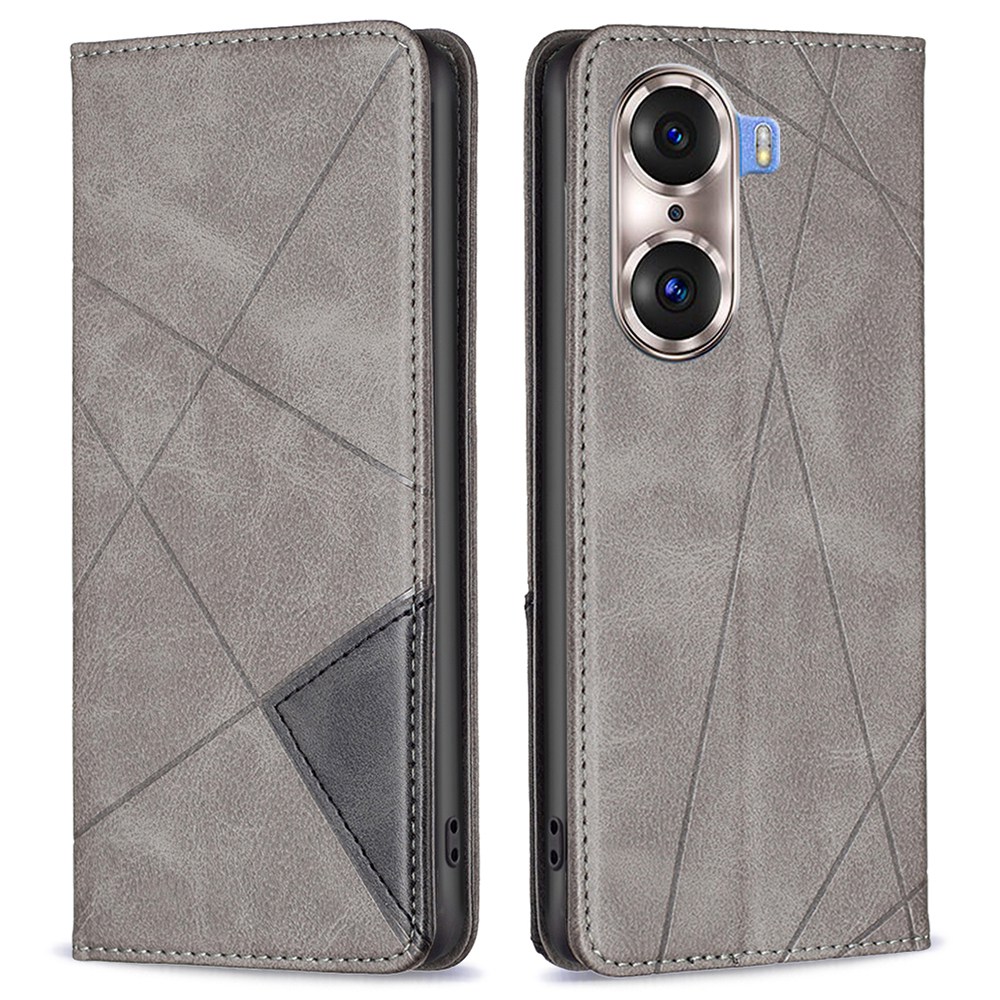 

Bf-sprudelmuster Serie-1 Für Honor 60 Pro Spruding Rhombus Muster Phone Hülle PU Leder Magnetische Schließständer Kartenhalter Shell - Grau, Honor 60 Pro