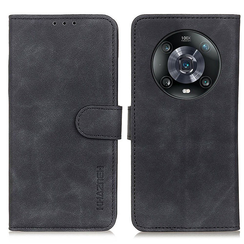 

Khazneh Für Honor Magic4 Pro 5G PU Leder+tpu Anti-fall-schutz Beschützer Magnetischer Retro-textur-stand Wallet Telefonhülle - Schwarz, Honor Magic4 Pro 5G