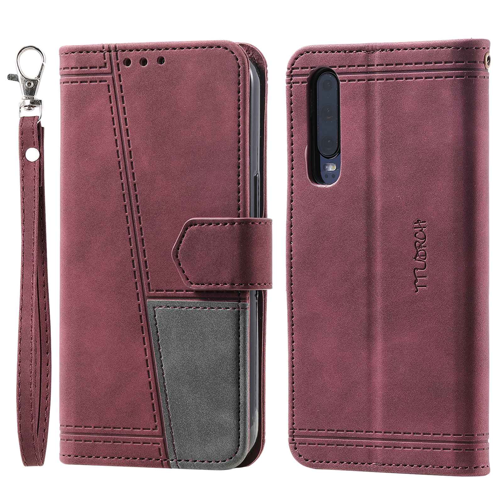 

Ttudrch 004 Spleißhaut-touch-telefonhülle Für Huawei P30, Pu-lederständer Brieftaschenabdeckung Mit Rfid-blockierungsfunktion - Weinrot, Huawei P30