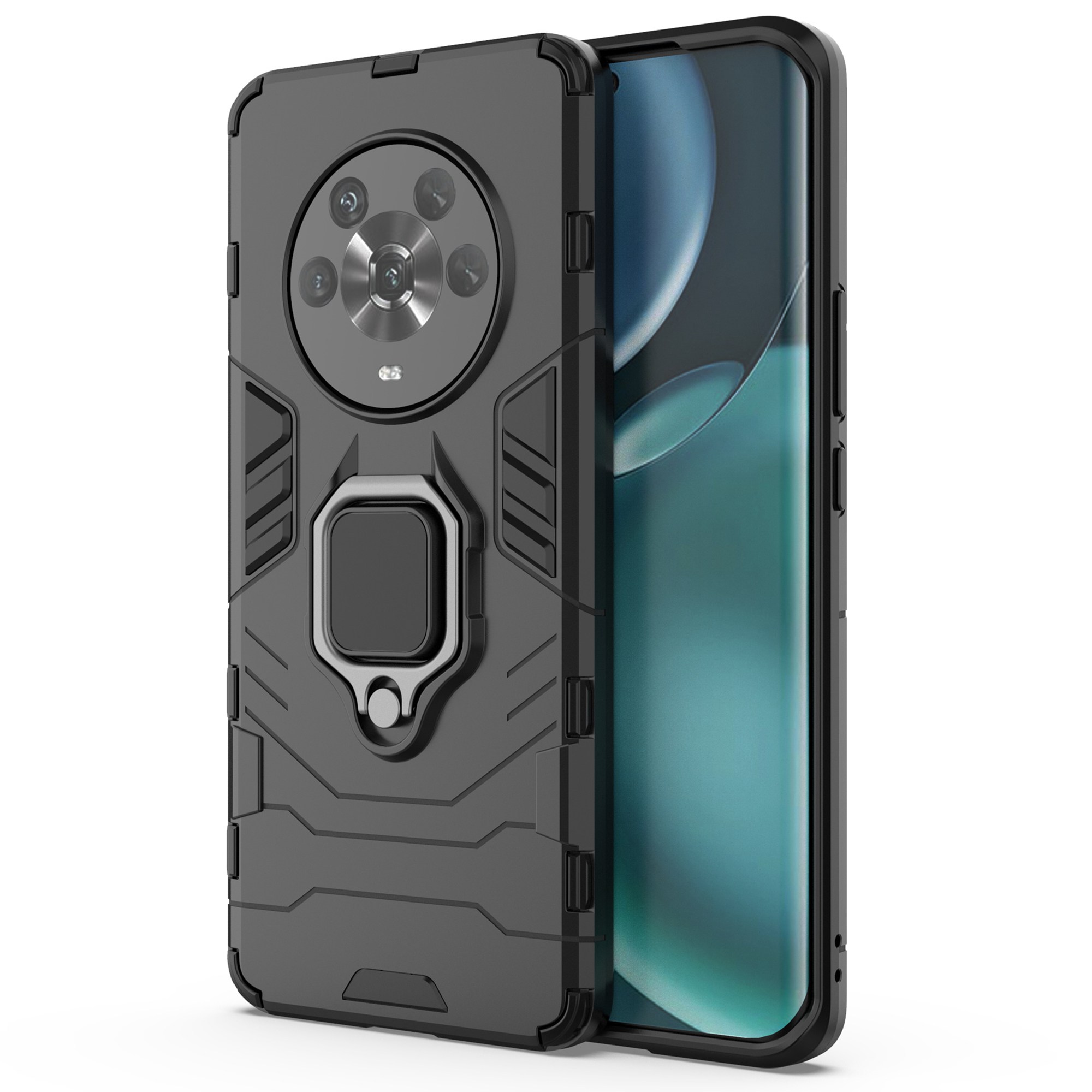 

Für Honor Magic4 TPU+PC Gut Geschütztes Telefonfall Military Grade Ringhalter Back Shell Shell - Schwarz, Honor Magic4 5G