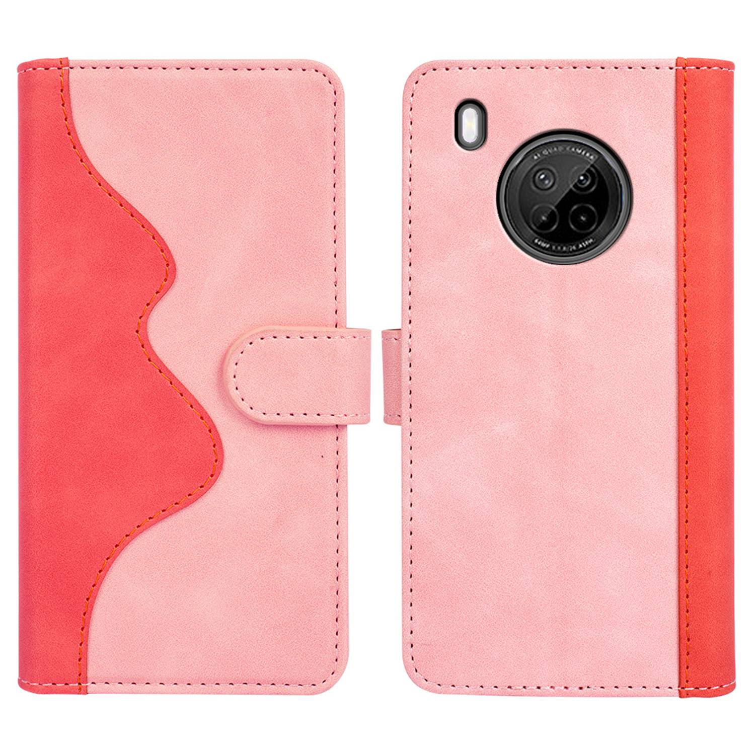 

Farbspleiß Wallet Stand Hülle Für Huawei Y9a, Vollschutz PU Leder + TPU -telefonabdeckung - Rosa, Huawei Y9a