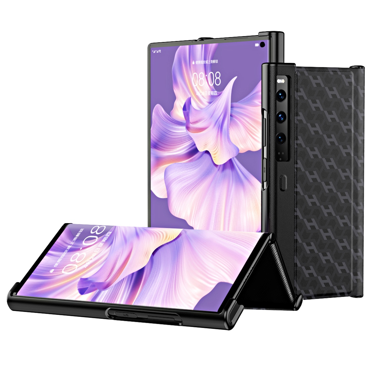 

Für Huawei Mate Xs 2 H Strukturierte Pu-lederbeschichtete Hartpc Anti-kratzer-koffer-klappschirm-schutzschutzschutz - Schwarz, Huawei Mate Xs 2