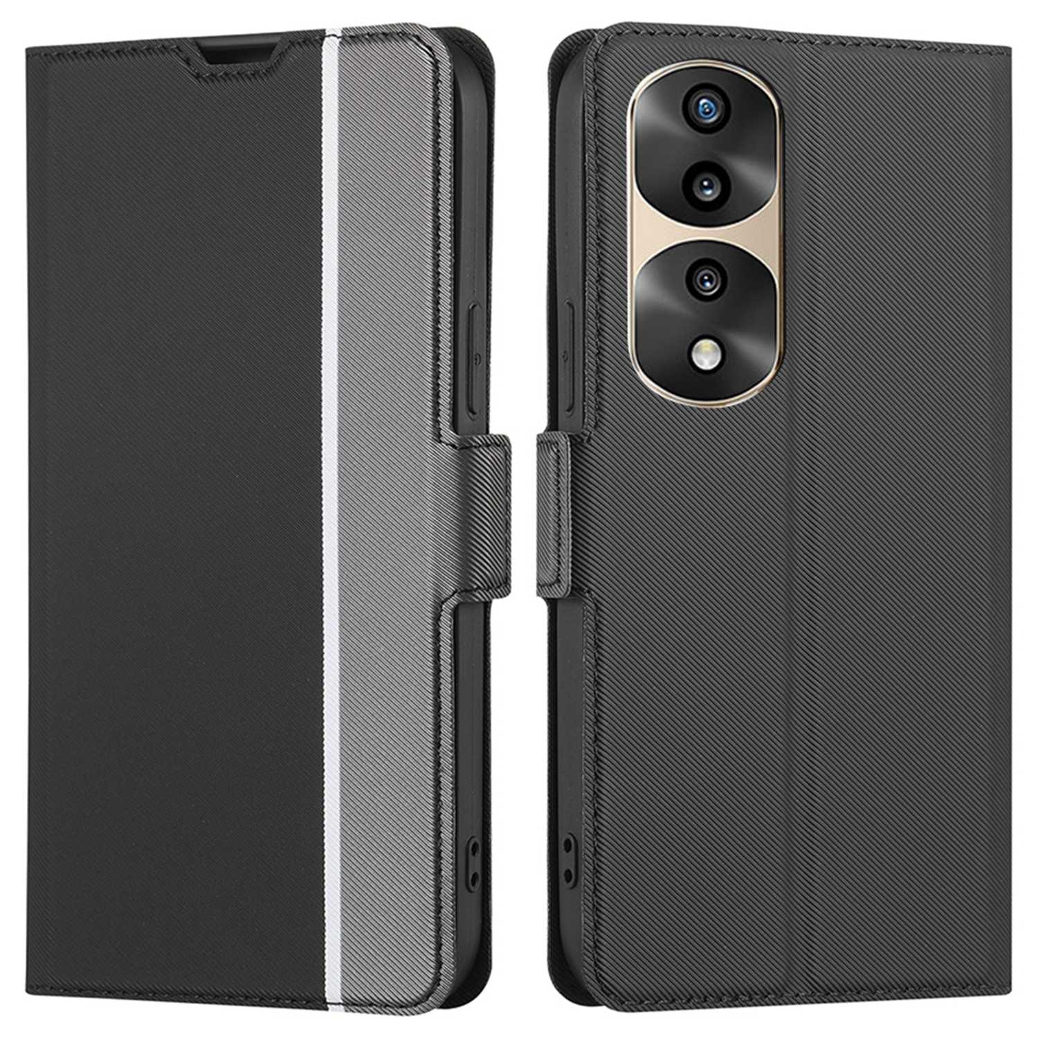 

Für Honour 70 Pro 5G/70 Pro+ 5G Anti-scratch-telefonabdeckung Twill Textur Flip Leder Hülle Ultra-slim-shell-standkartenhalterdesign - Schwarz, Honor 70 Pro 5G