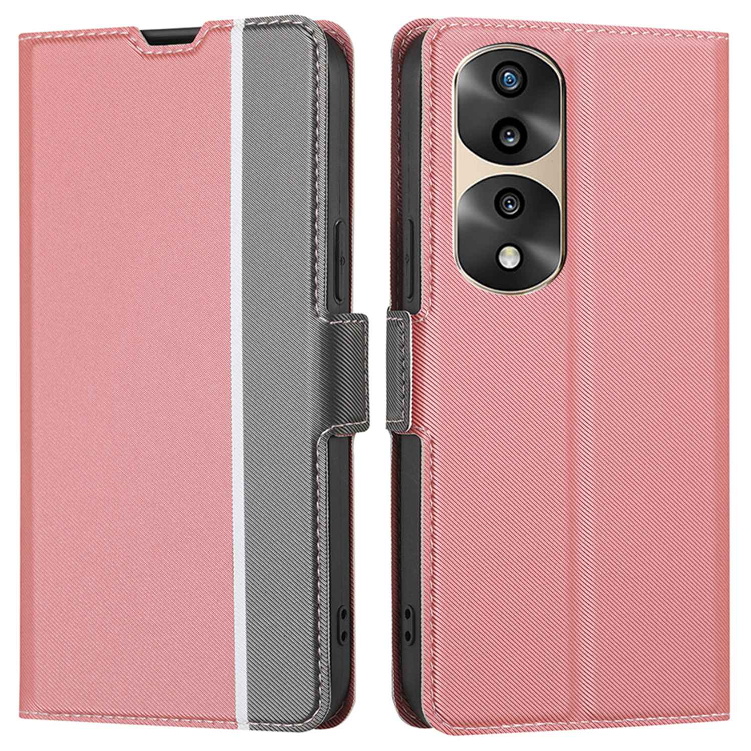 

Für Honour 70 Pro 5G/70 Pro+ 5G Anti-scratch-telefonabdeckung Twill Textur Flip Leder Hülle Ultra-slim-shell-standkartenhalterdesign - Rosa, Honor 70 Pro 5G