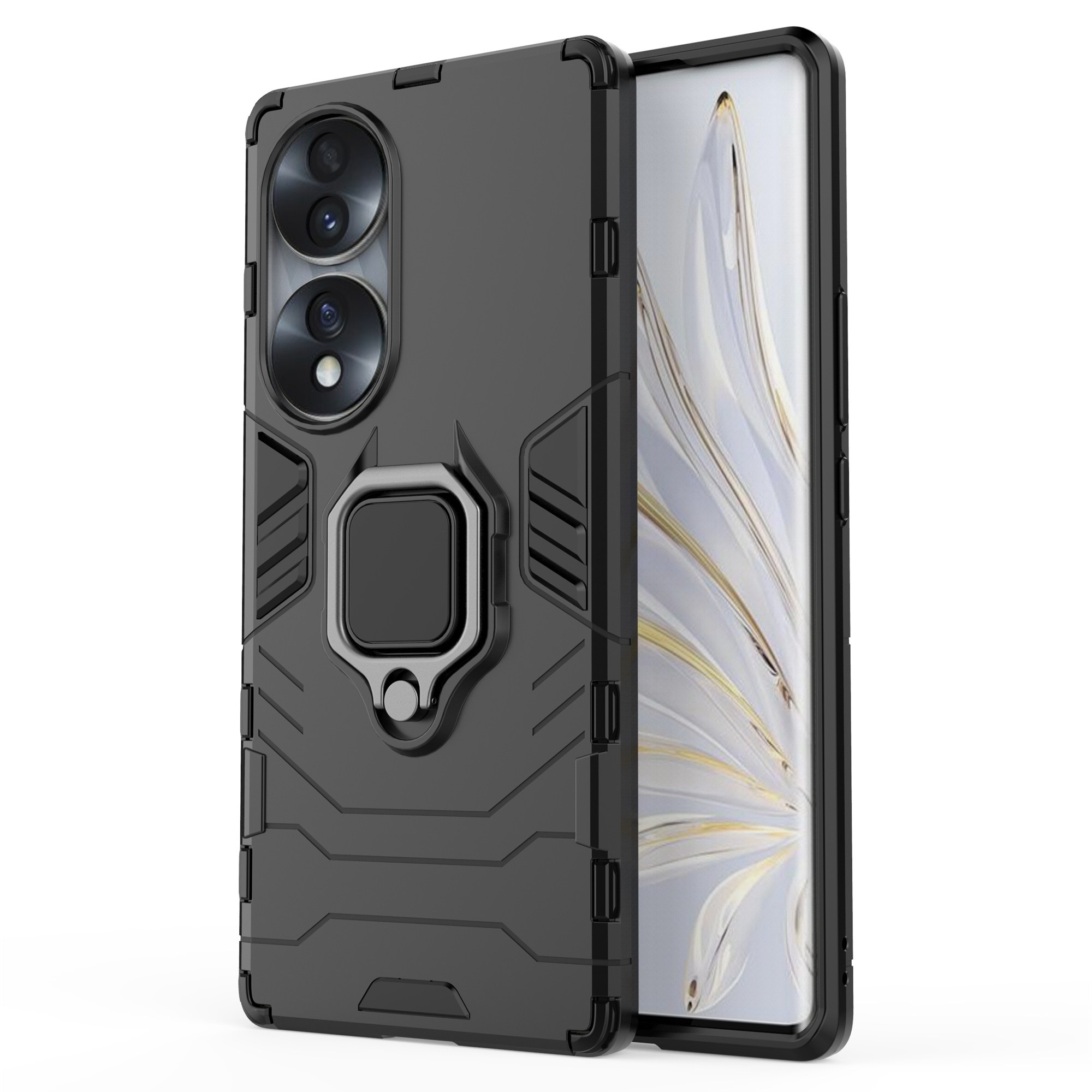 

Für Ehren 70 5G TPU+PC Anti-fall-fall-schutz-telefonfall Military Grade Ringhalter Kickstand Back Shell - Schwarz, Honor 70 5G