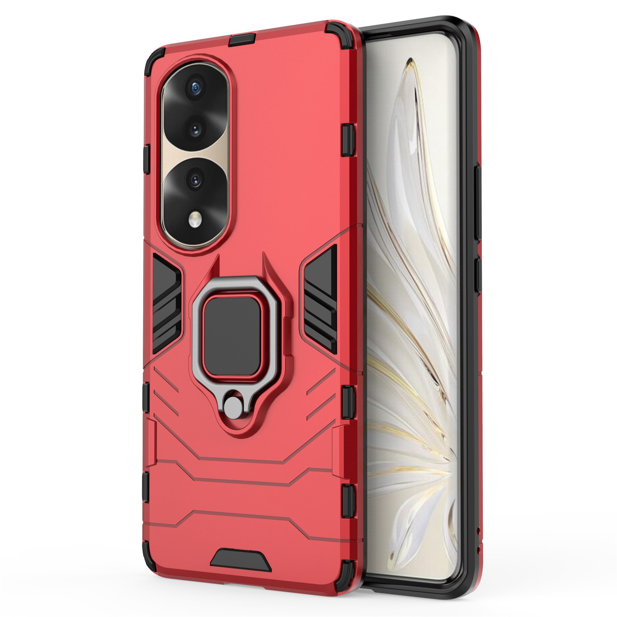 

Für Honour 70 Pro 5G TPU+PC Kratzfeste Mobilfunkkoffer Military Grade Ringhalter Kickstand Back Protector - Rot, Honor 70 Pro 5G