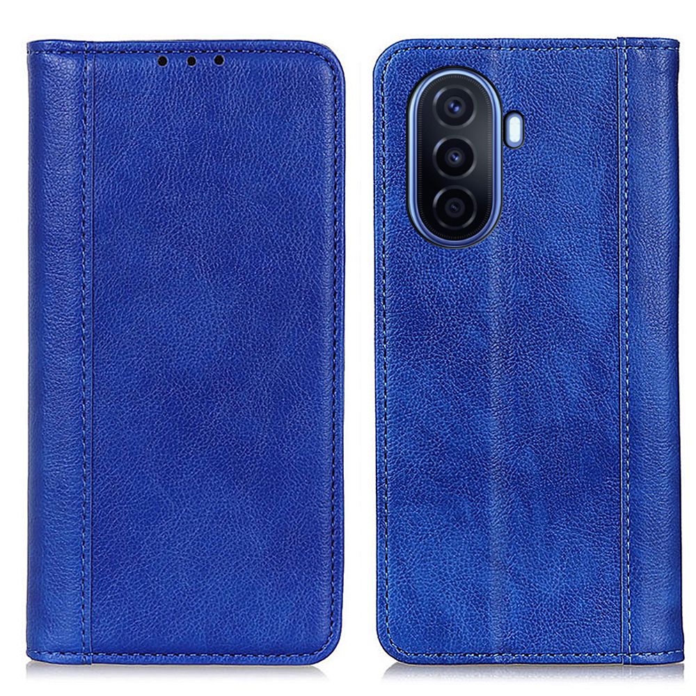 

Für Huawei Nova Y70 4G/Y70 Plus 4G Litchi Textur Brieftasche Flip Cover Geteiltem Lederständer Magnetische Verschluss Schockdichte Folio Gehäuse - Blau, Huawei nova Y70 4G
