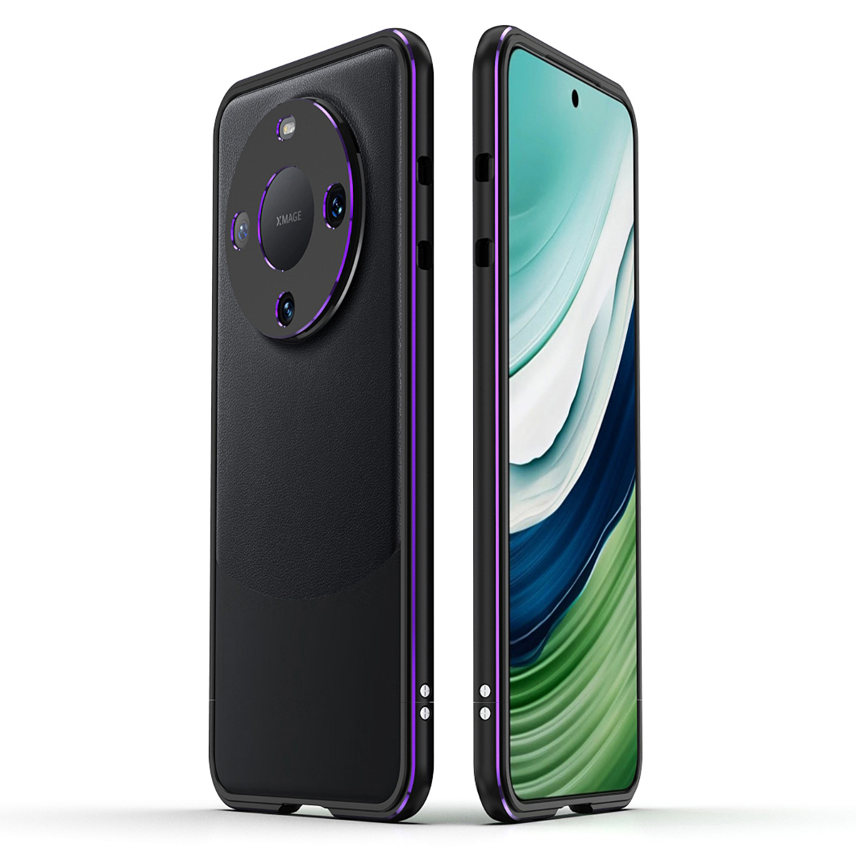 

Für Huawei Mate 60 Scratch-resistente Aluminiumlegierrahmen-stoßfänger Mit Kameraobjektivschutz - Schwarz / Lila, Huawei Mate 60