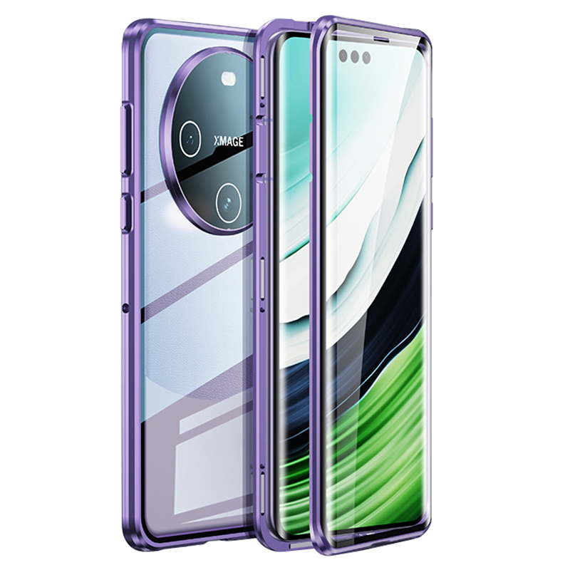 

Für Huawei Mate 60 Pro hd Clear Double Side Tempered Glas Phone Hülle Aluminiumlegierung Rahmen Magnetische Absorption Telefonabdeckung - Lila, Huawei Mate 60 Pro