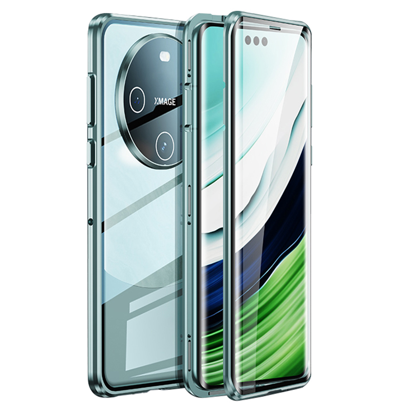 

Für Huawei Mate 60 Pro hd Clear Double Side Tempered Glas Phone Hülle Aluminiumlegierung Rahmen Magnetische Absorption Telefonabdeckung - Cyan, Huawei Mate 60 Pro