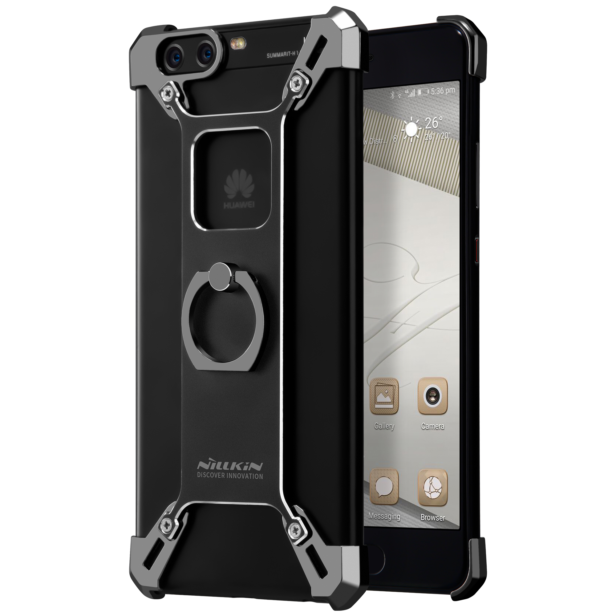 

NILLKIN Barde Kickstand Ring Holder Metal Bumper Case for Huawei P10 Plus - Black, Huawei P10 Plus