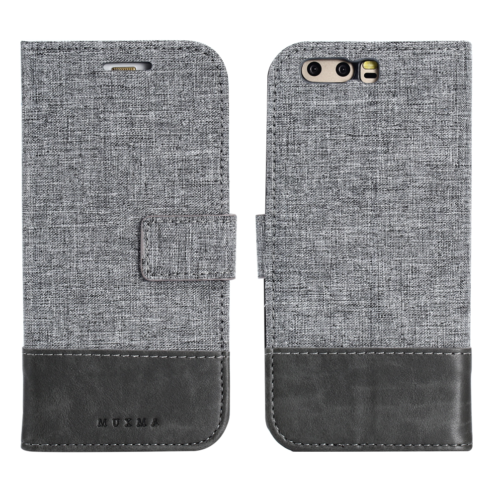 

MUXMA Leder -leinwand Spleißständer Flip Mobile Protective Shell Deckung Für Huawei P10 Plus - Grau, Huawei P10 Plus