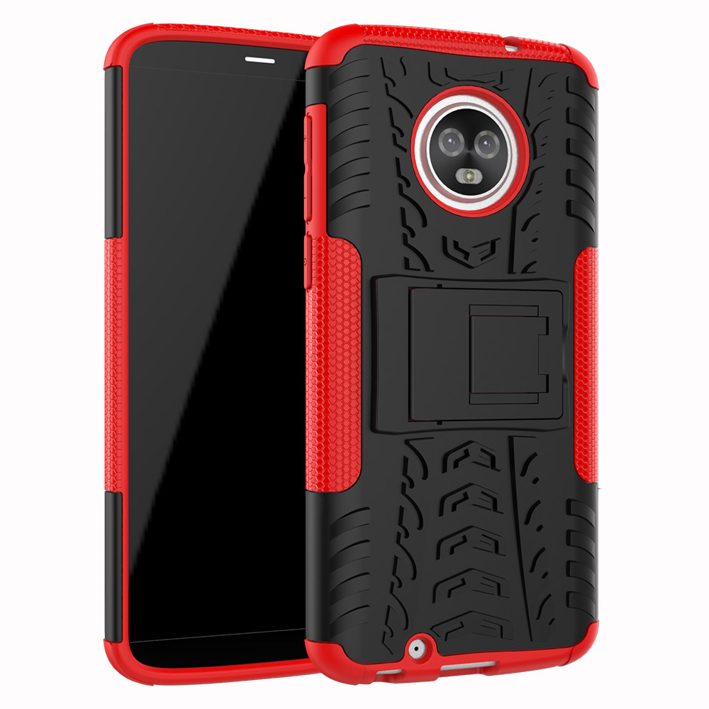 

Tire Pattern Kickstand PC + TPU Hybrid Phone Shell Pour Motorola Moto G6 - Rouge