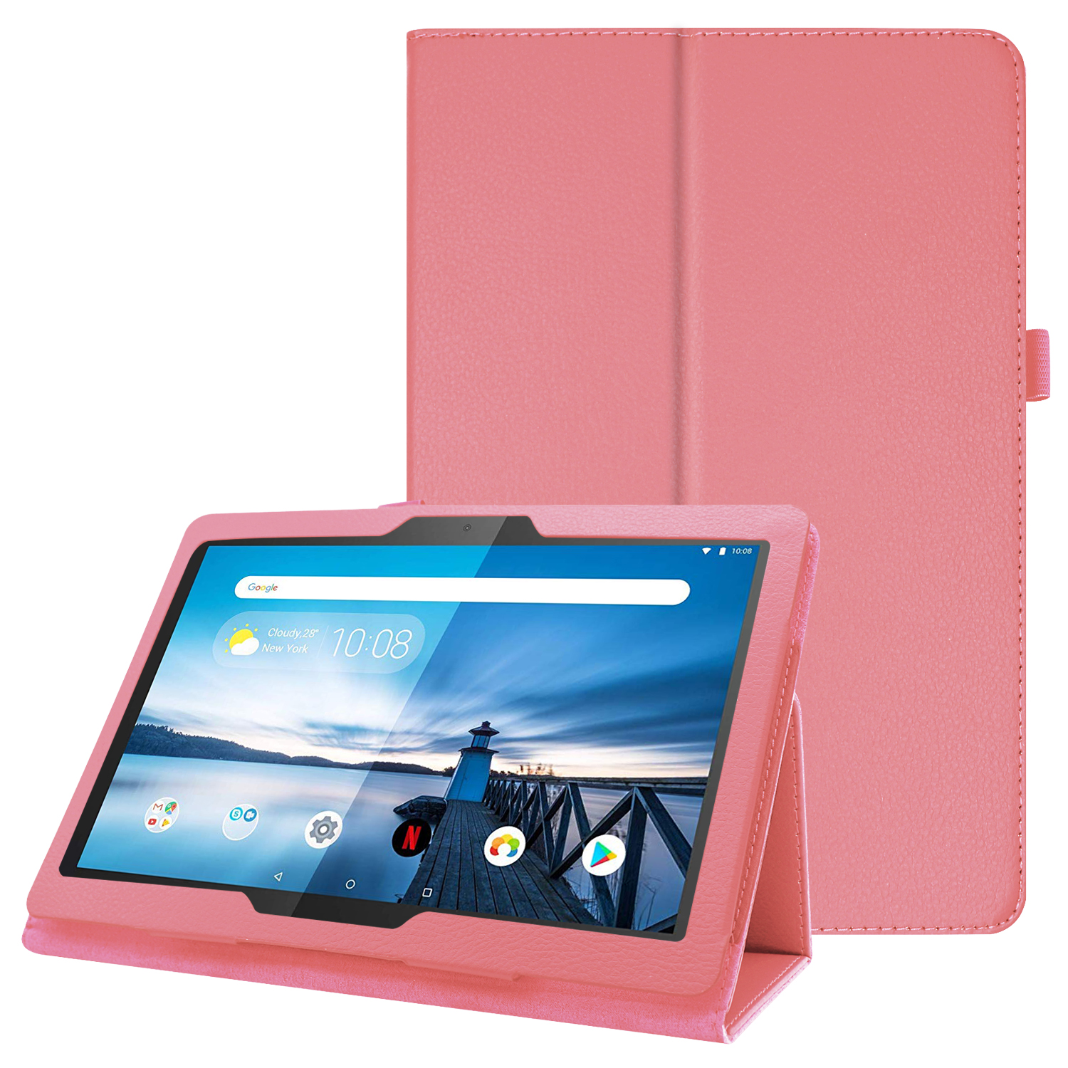 Anti-scratch Shockproof Litchi Texture Leather Stand Protective Phone Case Cover for Lenovo Tab M10 TB-X605F - Pink