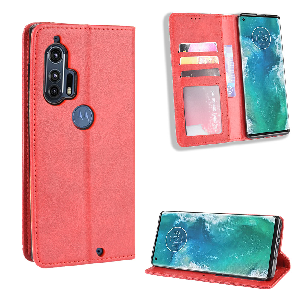 

Retro Magnetic Leather Wallet Phone Cover for Motorola Edge Plus - Red, Motorola Motorola Edge Plus