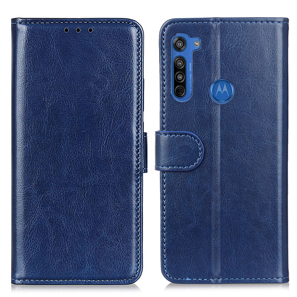 

Crazy Horse Portefeuille en Cuir Coque de Protection Pour Motorola Moto G8 - Bleu