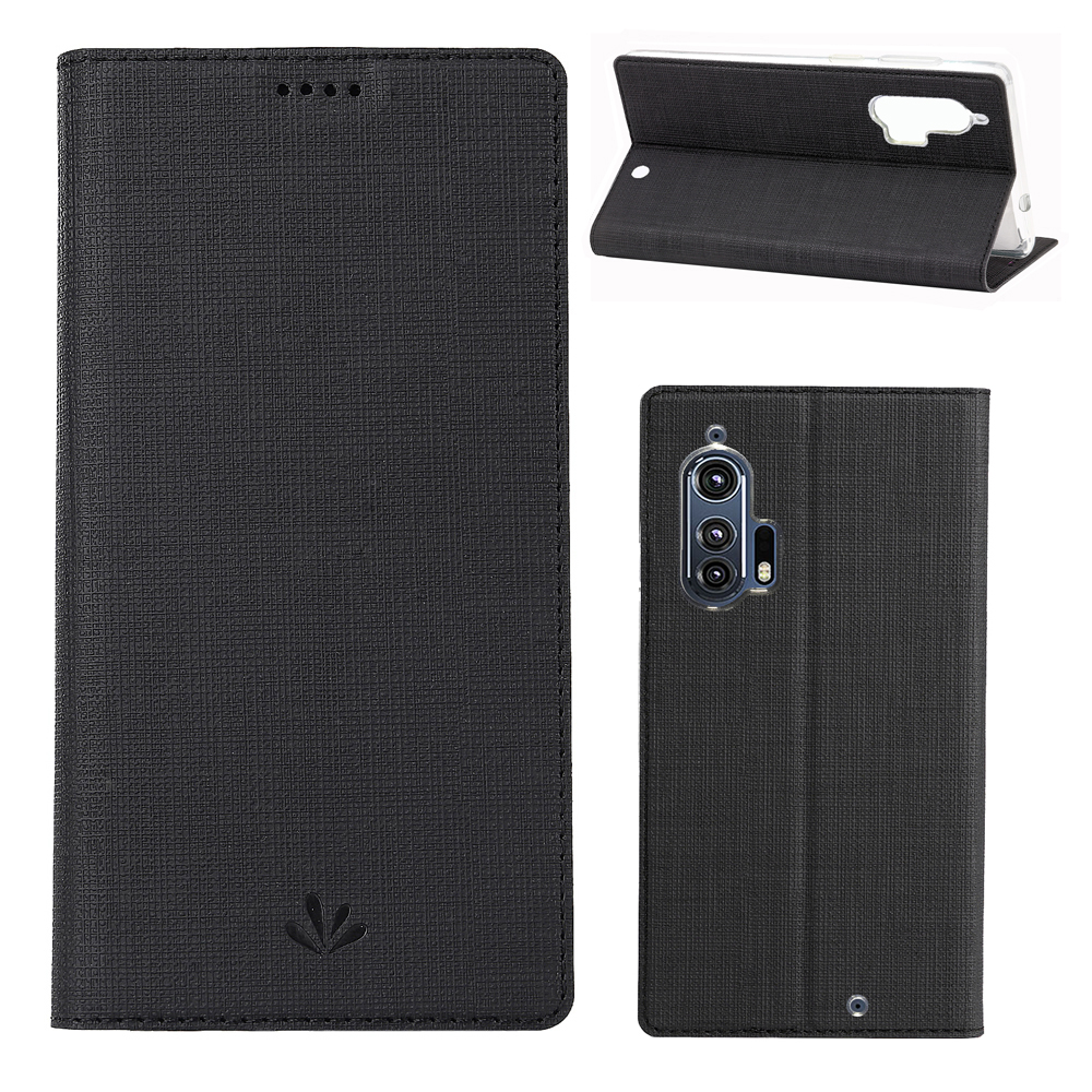 

VILI DMX -kartenhalter Lederständer Shell -mobiltelefonabdeckung Für Motorola Edge Plus - Schwarz, Motorola Edge Plus